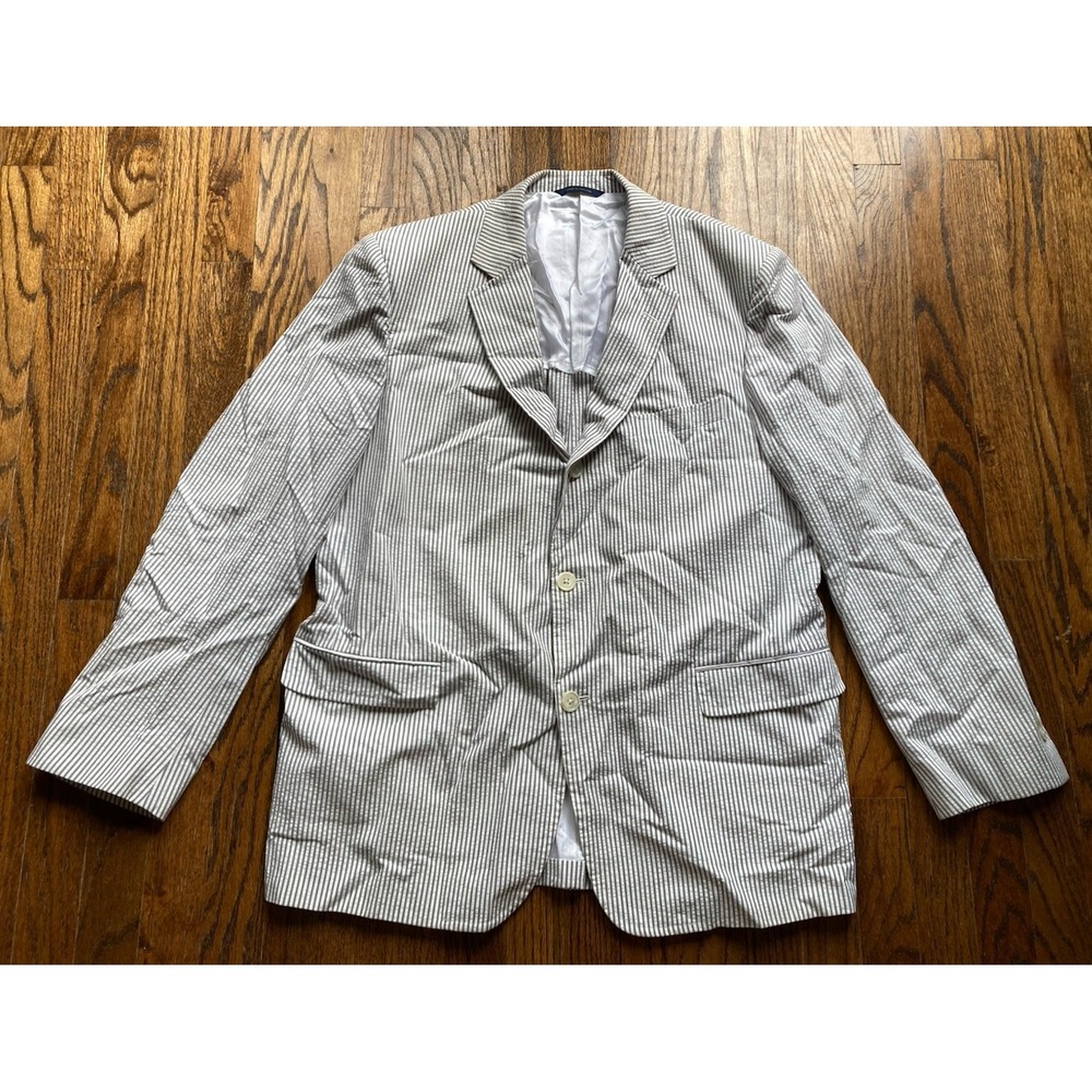 Brooks Brothers Seersucker Blazer Mens 44R White Gray Cotton 3 Button Jacket